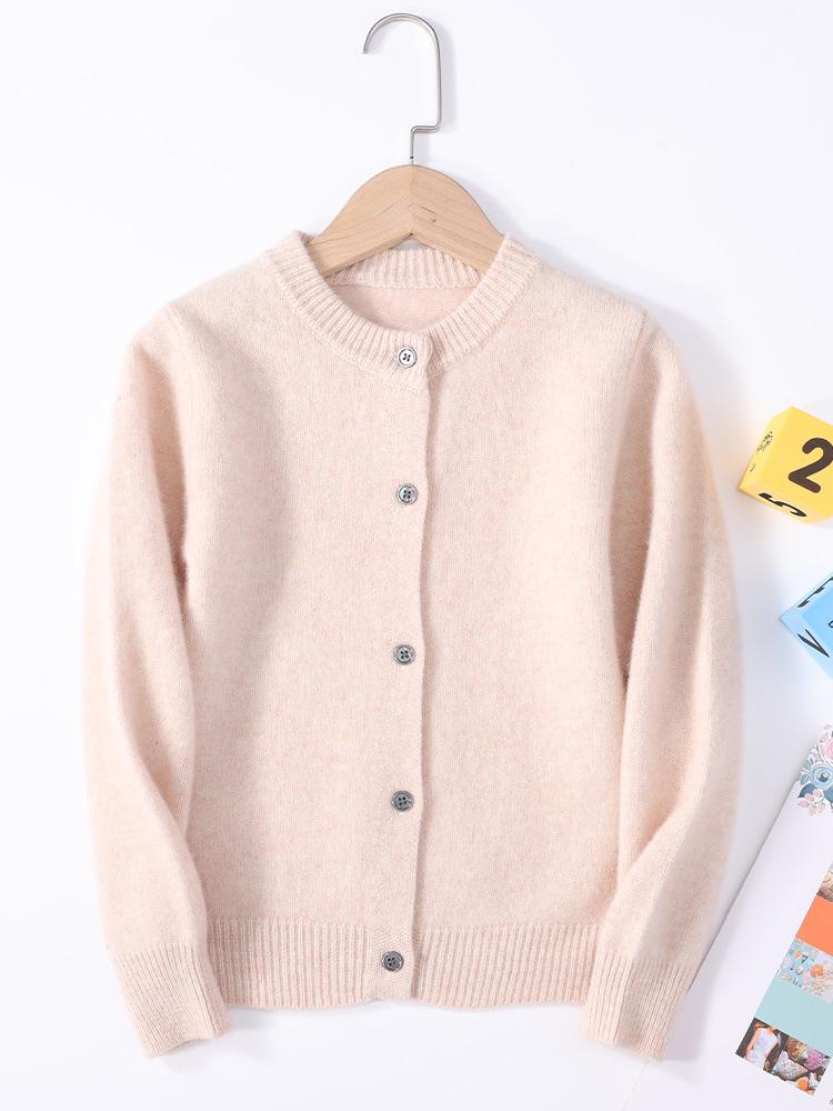 Kids' Pure Wool Round Neck Cardigan - Autumn & Winter Thick Sweater for Boys & Girls