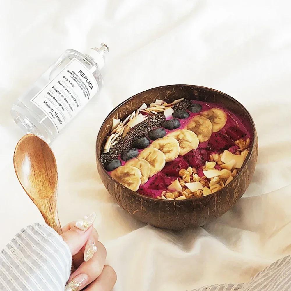 Natural Coconut Bowl wooden Sets bowl Protection Coconut Wood tableware Spoon Set Kitchen Environmental Wooden Kitchen Tableware