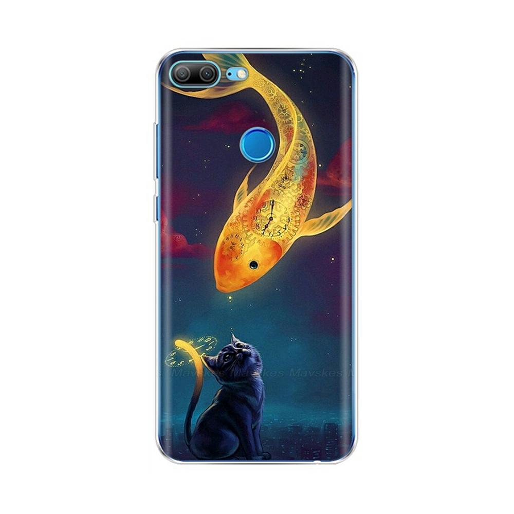 Phone Case For Honor 9 Lite Back Cover for Huawei Honor 9 Lite Cases Transparent Silicon TPU Protective Cats Flower Print Covers