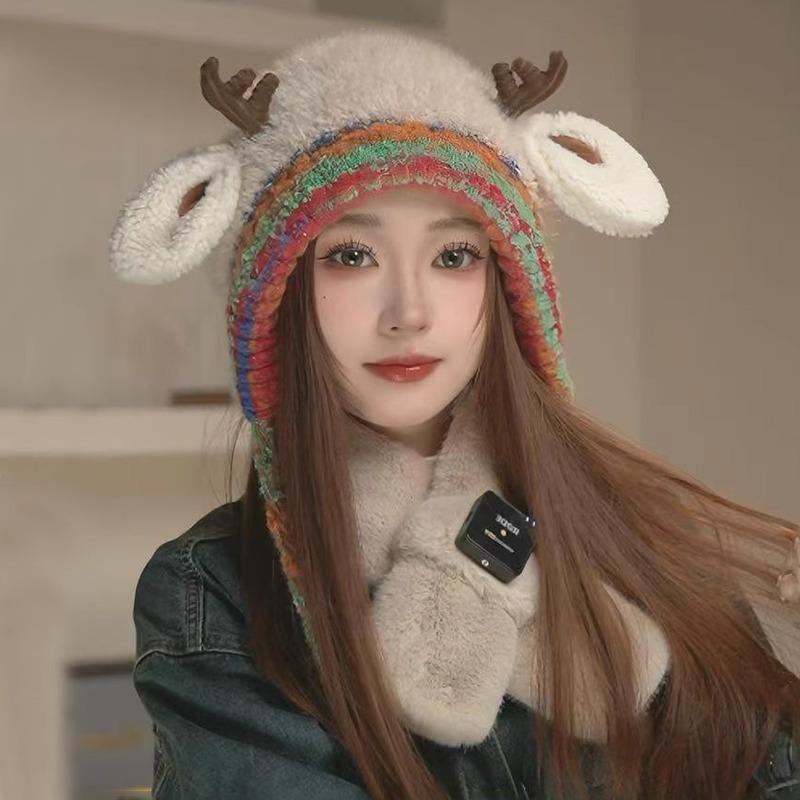 Foldable Antler Cap Creative Knitted Reindeer Beanie Convertible Reindeer Hat Warm Christmas Elk Hat For Christmas Travel Winter