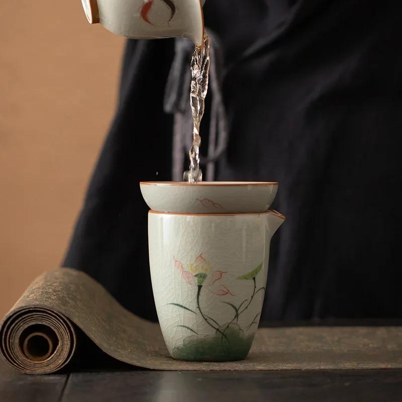 Keramisk Håndmalt Tesil Geyao Tefilter Vintage Lotus Tesil Kung Fu Tesett Tilbehør for Hjemmekontor