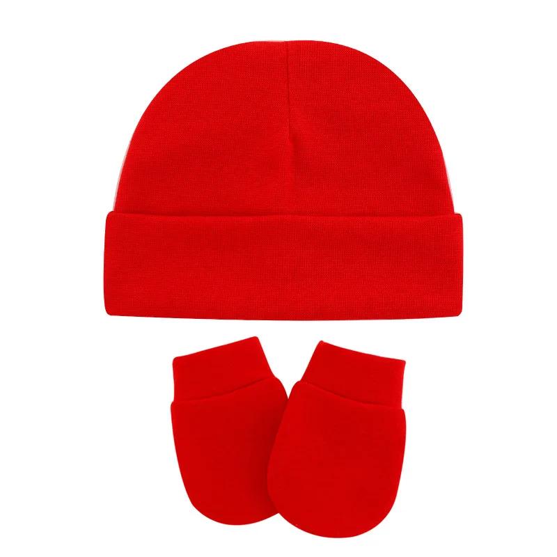 Autumn and Winter Newborn Baby Hat Anti-scratch Gloves Set Solid Color Hood Baby Hat Baby Supplies