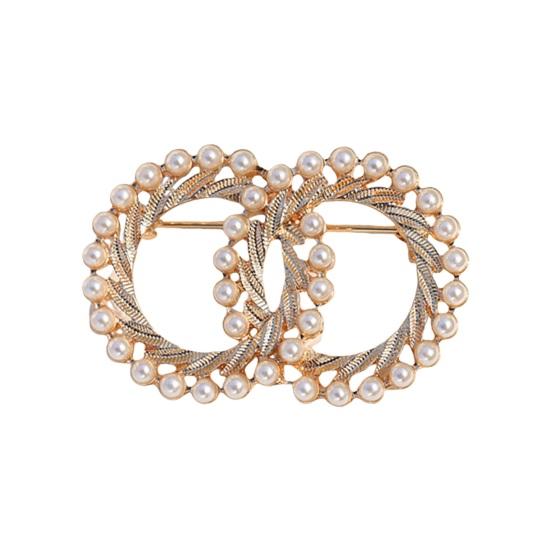 

Женская брошь из искусственного жемчуга в форме двойного кольца из нержавеющей стали, противоскользящая, износостойкая, воротник пальто, шляпа, шарф, украшение золотистый