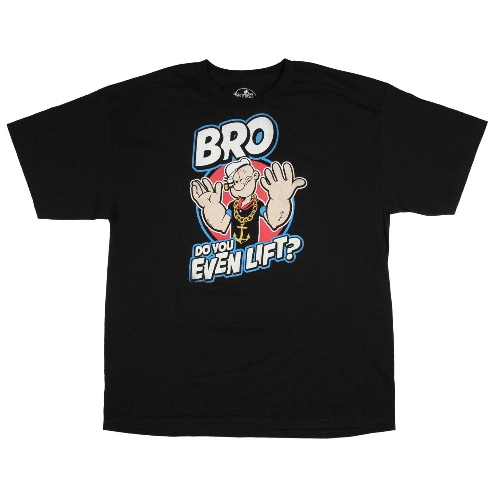 Popeye Men s Slightly Distressed Do You Even Lift Bro? Black T-shirt (3XL) NWT 2XL