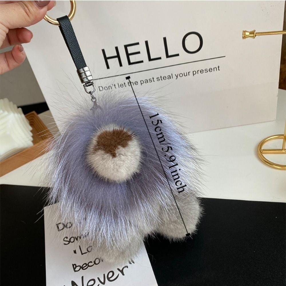 Mink Fur Lion Plush Pendant Long Mane Cute Animal Keychain Kawaii Plush Lion Keychain  Children
