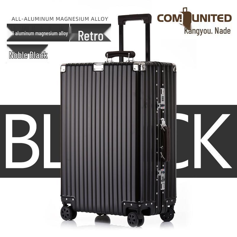 Aluminum-Magnesium Alloy Suitcase with Aluminum Frame, Universal Wheels, Combination Lock - 24" Carry-On for Students & Men's Business Travel.