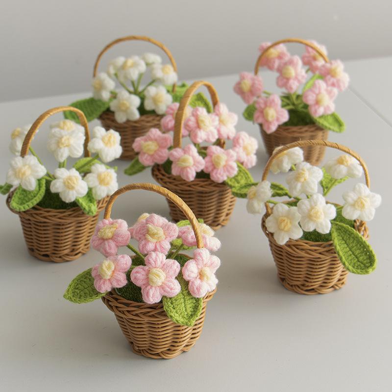 1pc Crochet Flower Cute Finished Woven Sunflowers Potted Hand-knitted Sunflowers Table Home Decor Wedding Ornament Friends Gifts