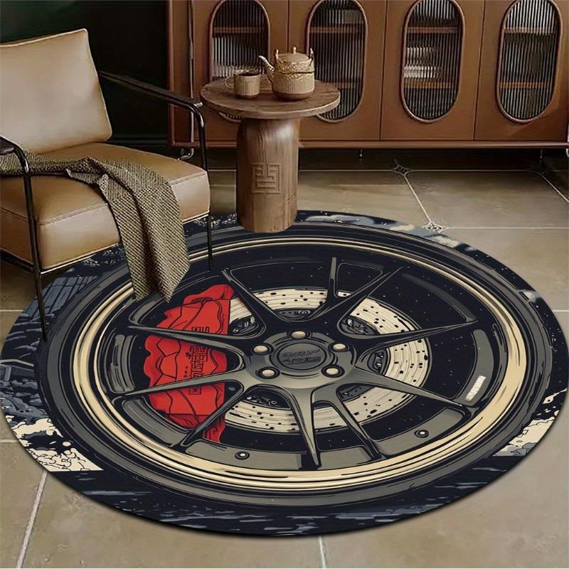 Vintage Car Wheel Round Rug Automotive Tire Print NonSlip Floor Mat for Game Room Garage Man Cave Car Enthusiast Decor
