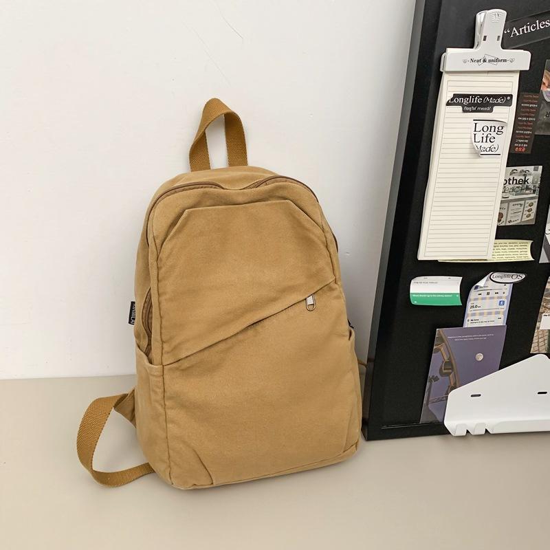 Canvas Backpack Women's Large Capacity Solid Color Student Schoolbag Men Travel Backpack