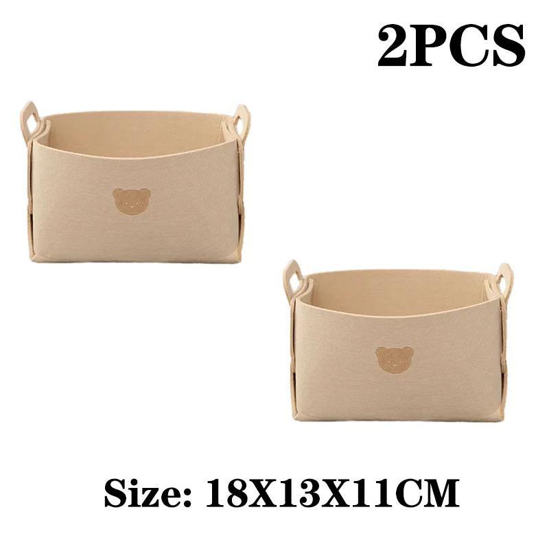 1-4PCS Bear Felt Storage Basket Snacks Toys Storage Basket Large Capacity Foldable Clothes Organizer Desktop Sundry Organizer