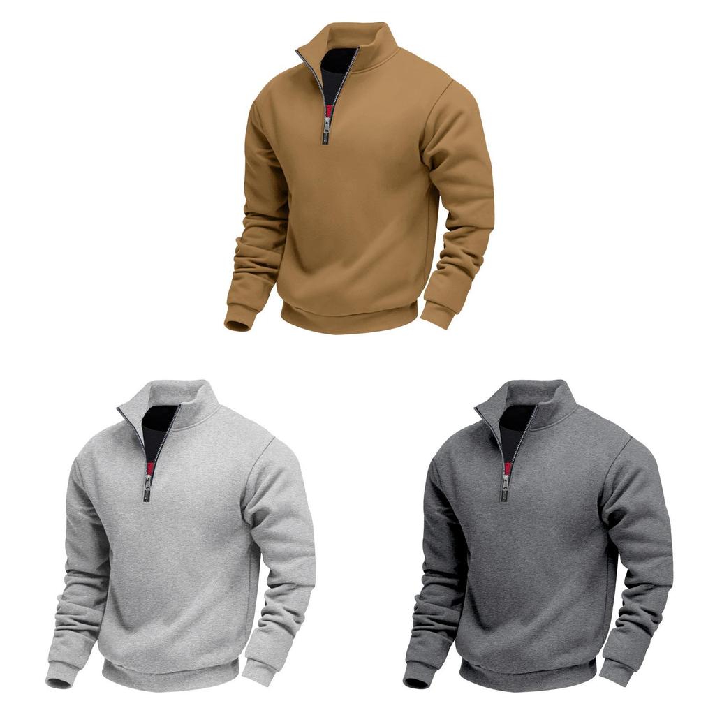 Mens Fleece Zip Up Stand Collar Sweater For Casual Winter Wear