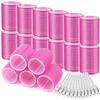 Giant curling wand roller set, 24 pieces, including 12 self-grip curling wands and 12 stainless steel duckbill clips (rose red)