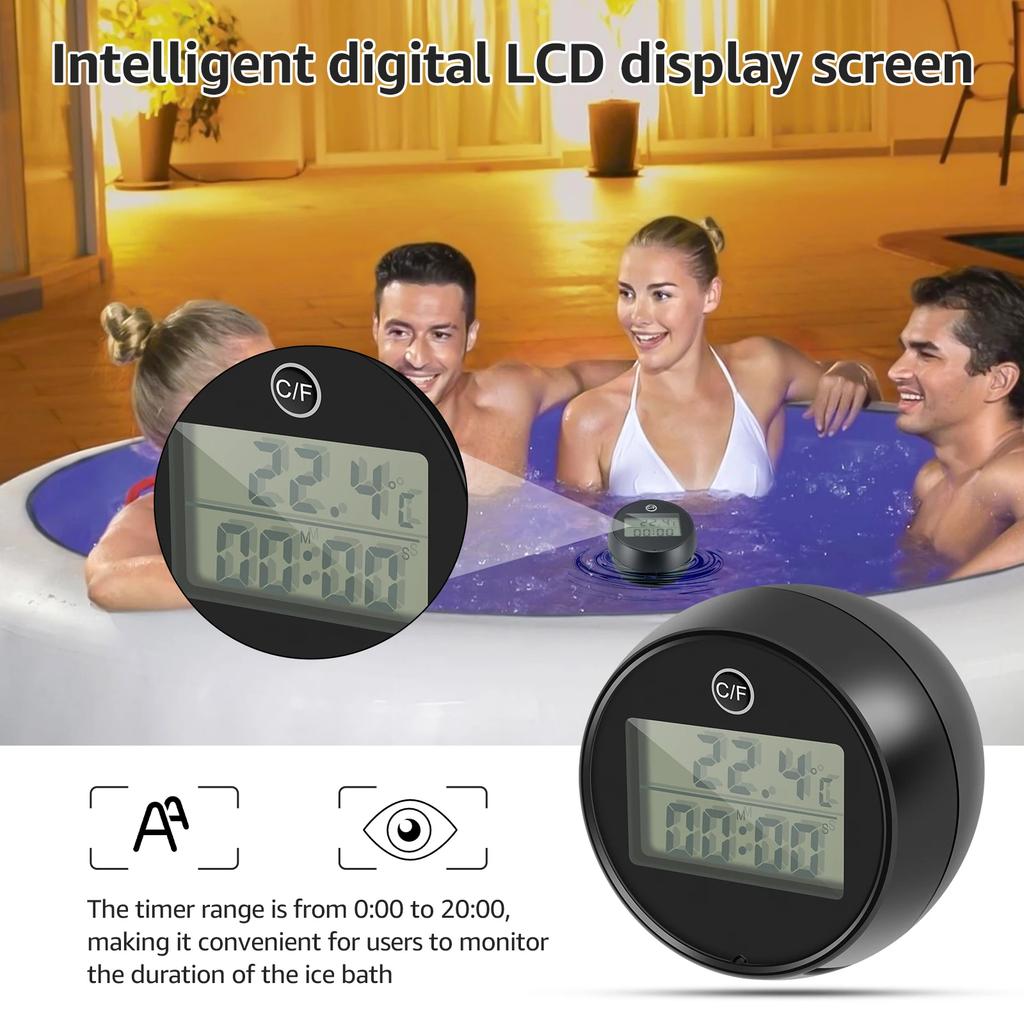 Ice Bath Thermometers Floating with Timer IPX6 Waterproof Cold Plunge Digital Bath Pool Thermometer