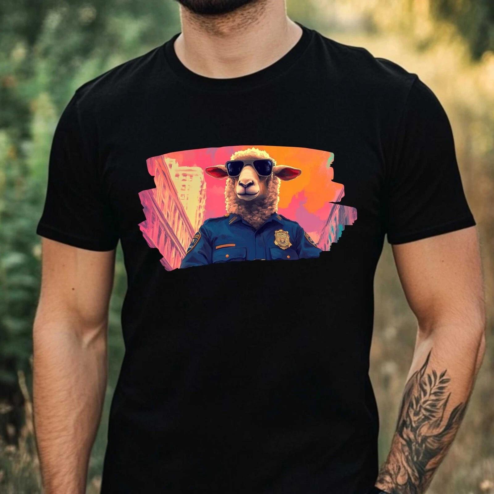 T-Shirt Herren Schaf als Polizist Motiv Baumwolle Größe XS bis 5XL XL