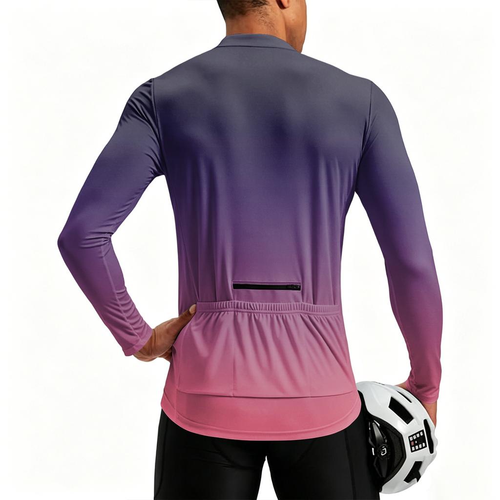 Maillot de Ciclismo de Manga Larga para Hombre Transpirable de Secado Rápido Estampado Degradado Pulóver con Media Cremallera para Deportes al Aire Libre y Fitness