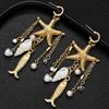 Bohemia Starfish Jellyfish Pearl Crystal Tassels Dangle Earrings for Women Summer Beach Exaggerated Earring Party Charm Jewelry