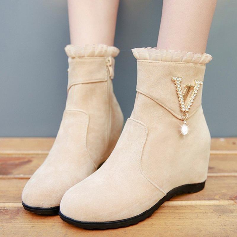 

Short boots women s autumn and winter women s shoes new inner height increase Martin boots lace lace side zipper single boots cotton boots short man 40