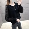 Women's Patchwork Lace Button Sweater Women's Korean Version Thin Spring and Autumn Loose, Versatile and Trendy Knit Sweater for Outerwear