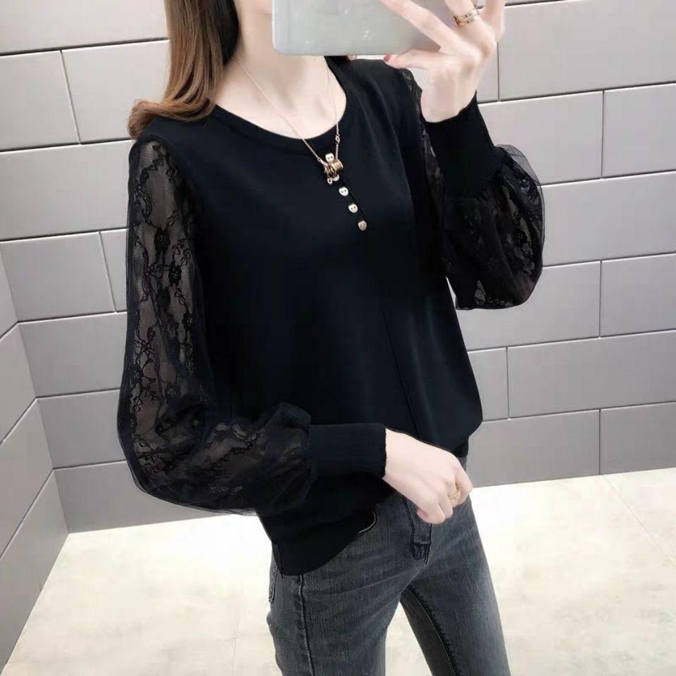 Women's Patchwork Lace Button Sweater Women's Korean Version Thin Spring and Autumn Loose, Versatile and Trendy Knit Sweater for Outerwear