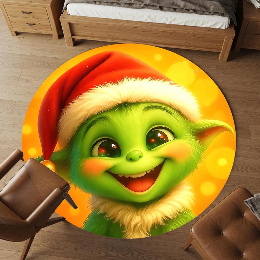 1pc Christmas Grinch Round Chair mat Area Rug - Non-Slip, Floor Mat for Office, Bedroom, and Indoor Decor -1002093
