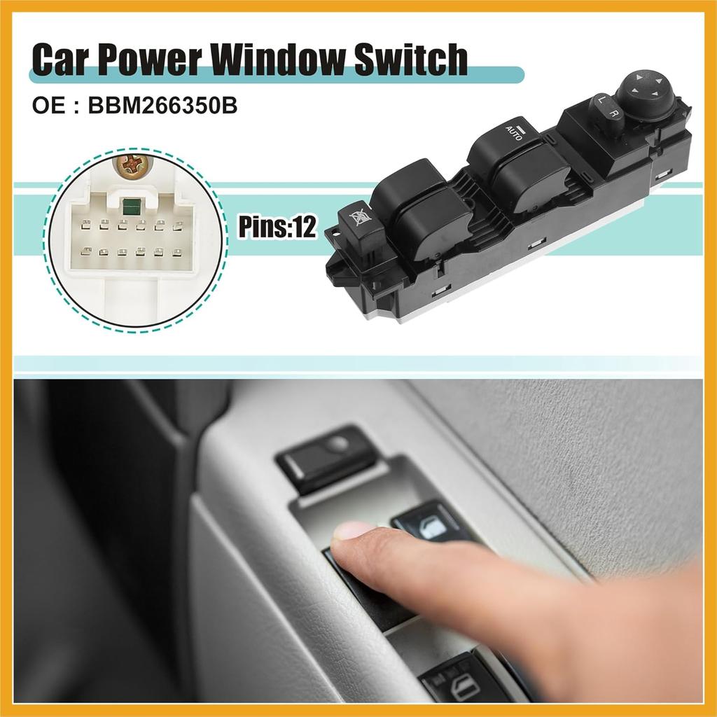 Front Left Driver Side Master Power Window Switch Fit for Mazda 3 Mazdaspeed S I 2010-2013 No.BBM266350B - Pack of 1 Black Replacement