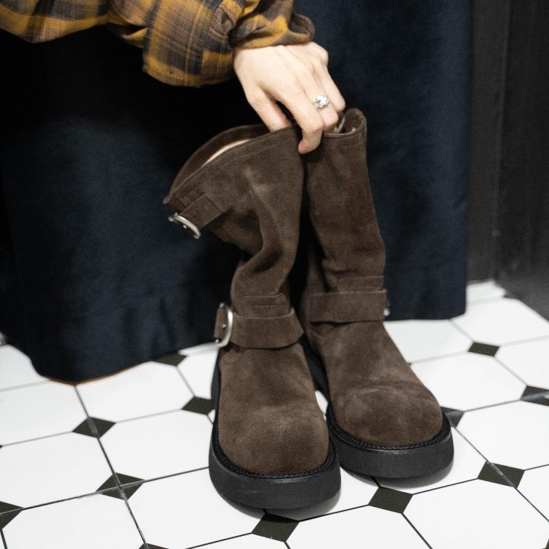 

Retro stacking boots round head spring and autumn single boots thick heel Martin boots women s 2025 new platform locomotive short boots medium boots 40