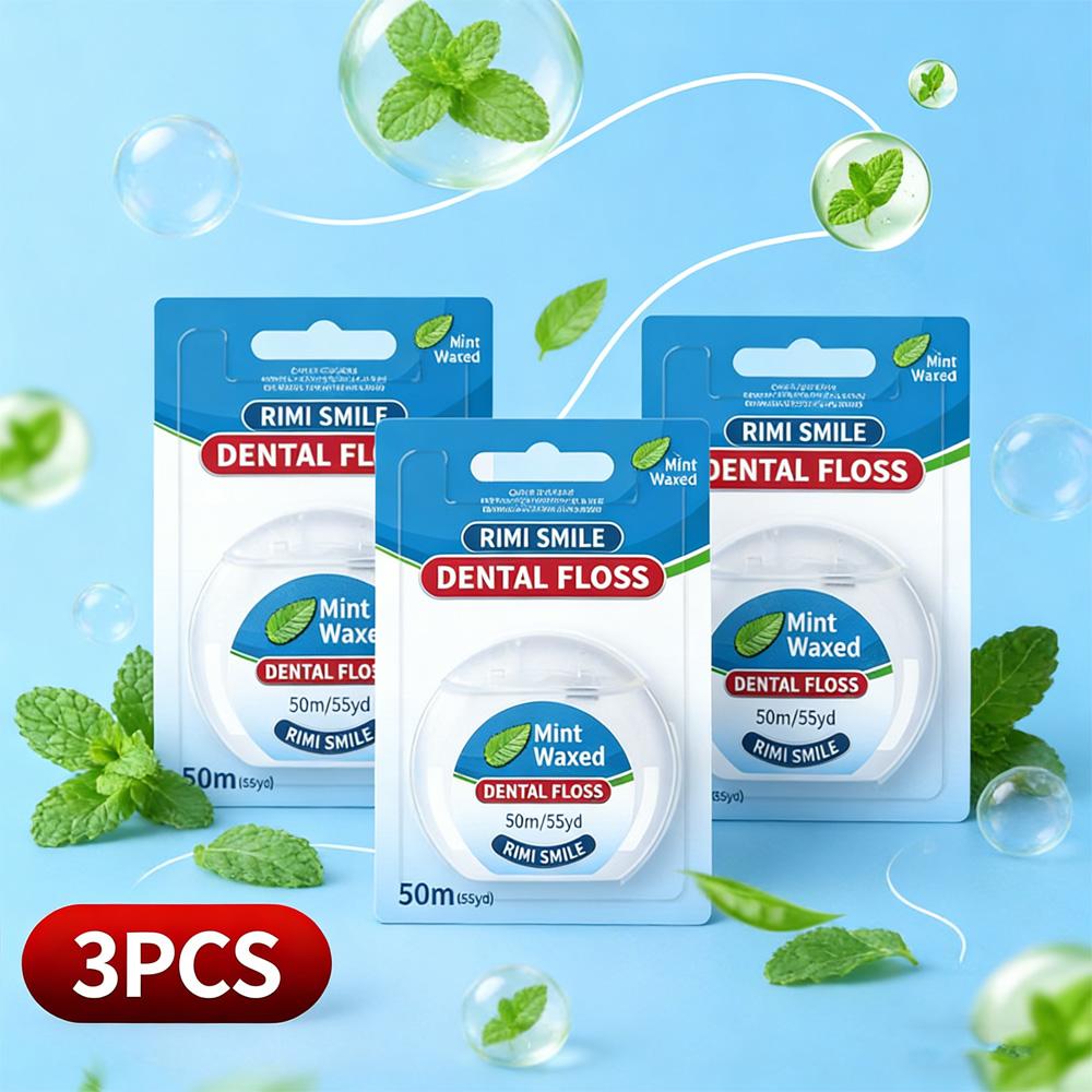 RIMI SMILE 3CS Mint Ultra-fine Dental Floss 50m Roll Interdental Brush Teeth Stick Toothpick Oral Care Floss Thread Home Travel