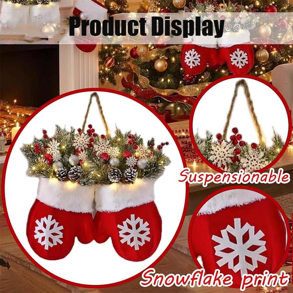 New Christmas Luminous Gloves Wreath Enhances Festive Atmosphere Battery Operated LED Lights for Holiday Decorations