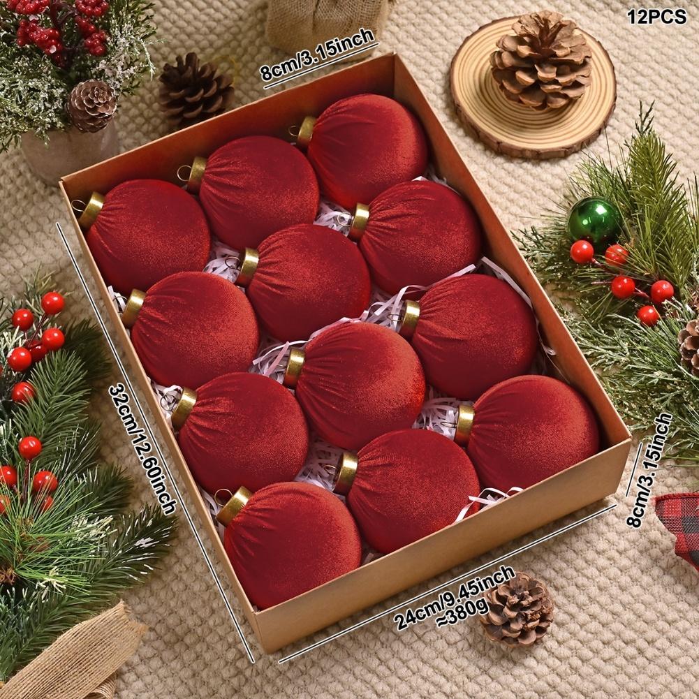 

12pcs Christmas Ball Pendant Decoration Tree Ornaments Velvet Balls Xmas Tree Ornaments Christmas New Year Decoration 2026