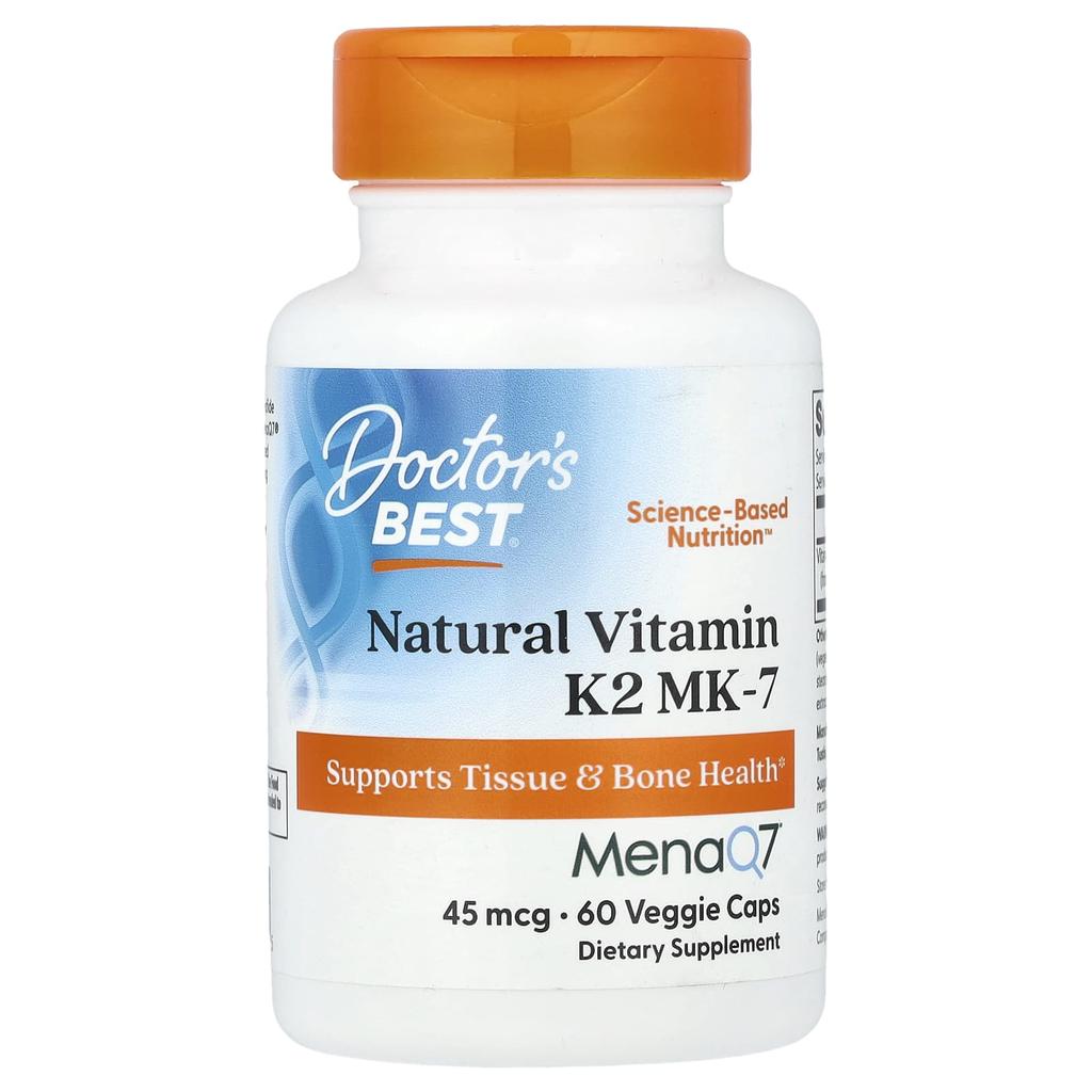 Doctor's Best Natural Vitamin K2 Mk-7 with Menaq7, 45Mcg, 60 Veggie Caps