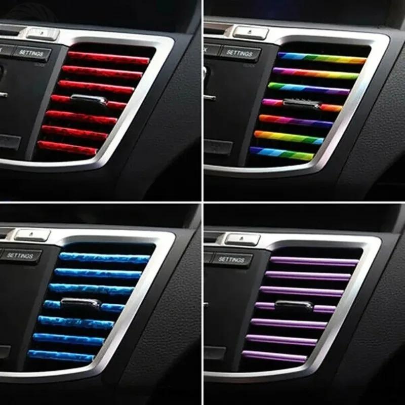 10pcs Car Accessories Colorful DIY Interior Air Conditioner Outlet Vent Grille Chrome Decoration Strip Silvery Styling