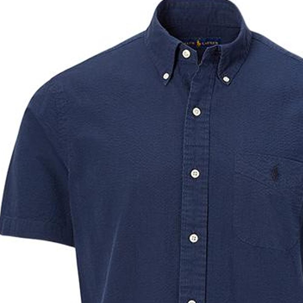 Polo Ralph Lauren Solid Color Single-Breasted Short Sleeve Shirt Men shirts Navy-Blue MNPOWOV1N810174-B82