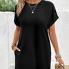 Women's Casual Crew Neck T-Shirt Dress, Loose Fit Short Sleeve Mini Dress with Pockets for Summer Daily Wear