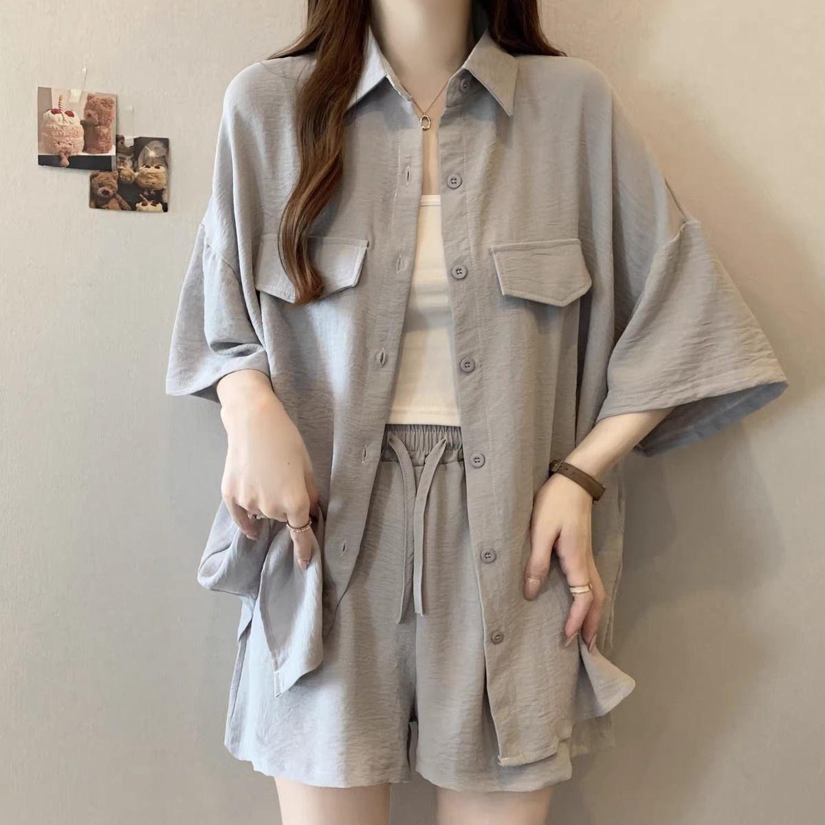 

Khaki Salt Style Plus Size Two-Piece Set - Street Style Sun Protection Jacket and Shorts 4XL (suggested 190-240 jin) серый