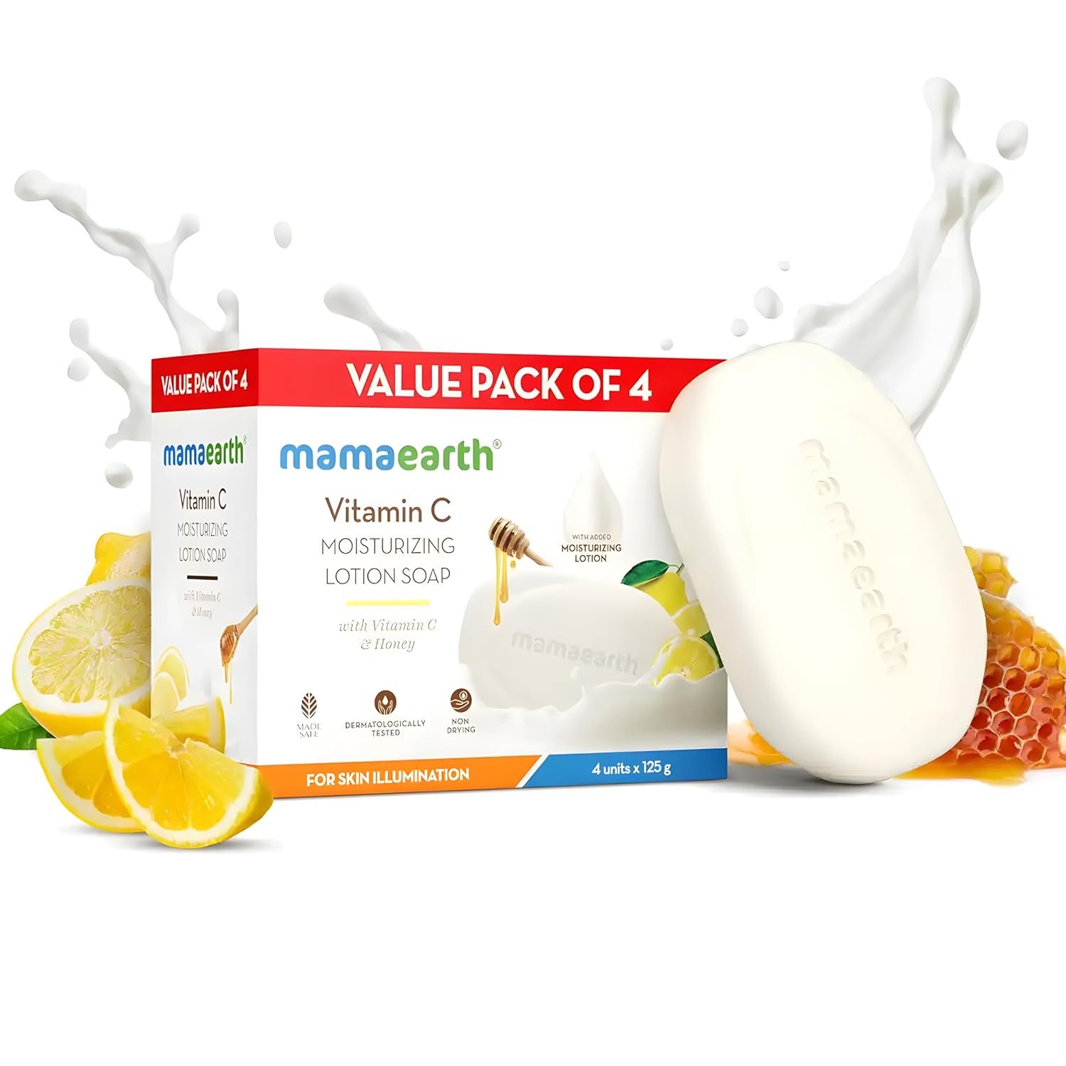 

Mamaearth Vitamin C Moisturizing Lotion Soap Value Pack of 1 125g X4 Units Brightens Skin Moisturizes