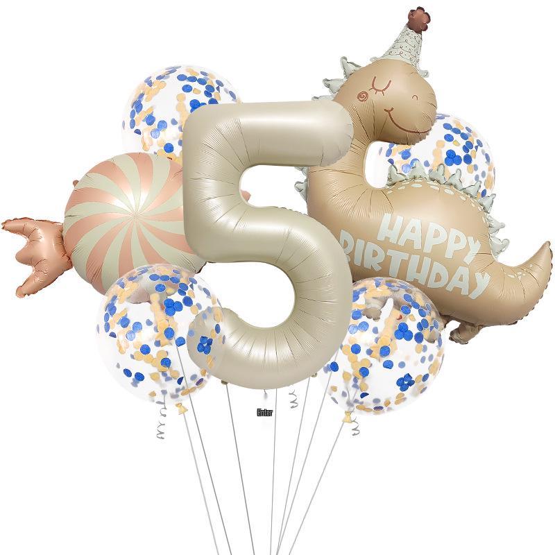 Retro Cartoon Dinosaur Foil Balloon Set for Glitter Birthday Party Decor