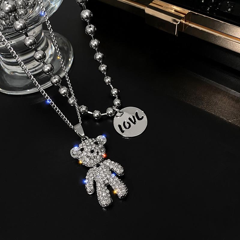 

Ожерелье для женщин, модное, двухслойное, цепочка из бусин, блестящий циркон, подвеска в виде медведя, трендовые украшения для вечеринок