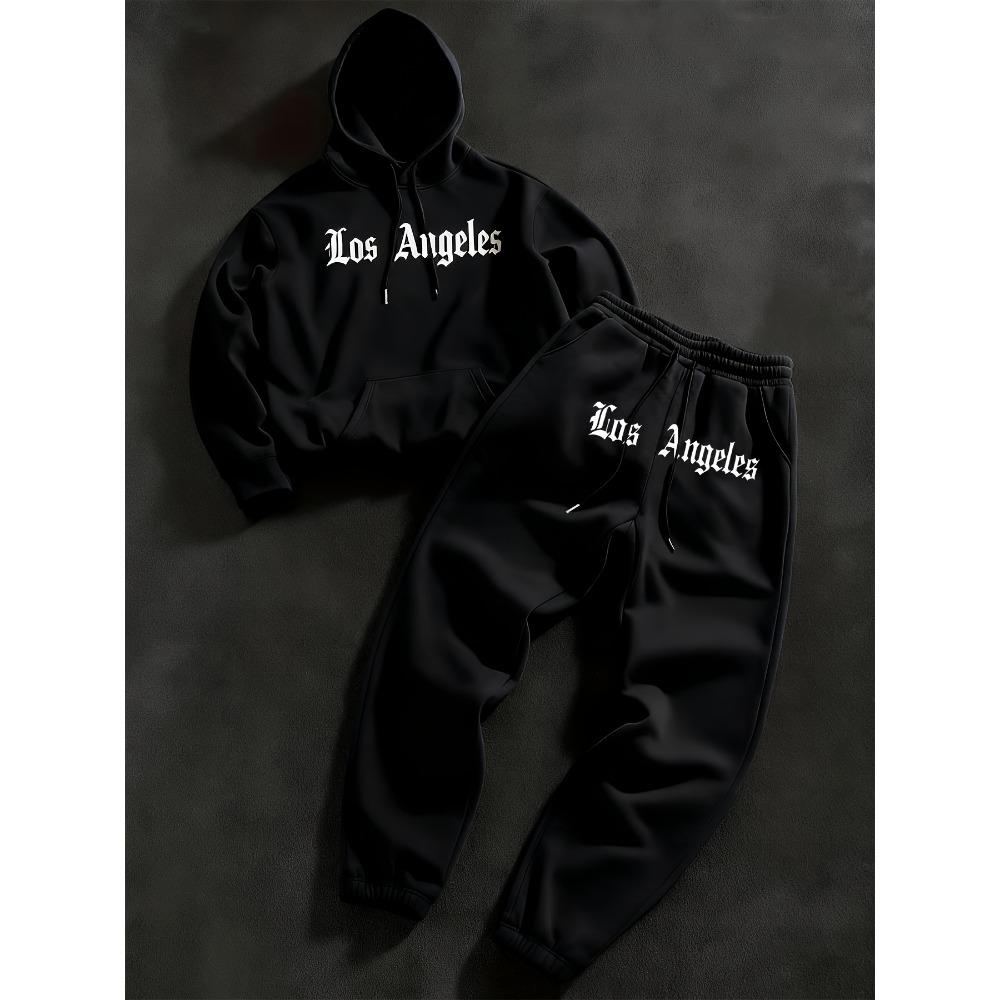 Fashionable Men s Autumn and Winter Letter Loose Casual Sports Shirt Drawstring Jogging Set, Men s Outdoor Home Leisure Set S чёрный