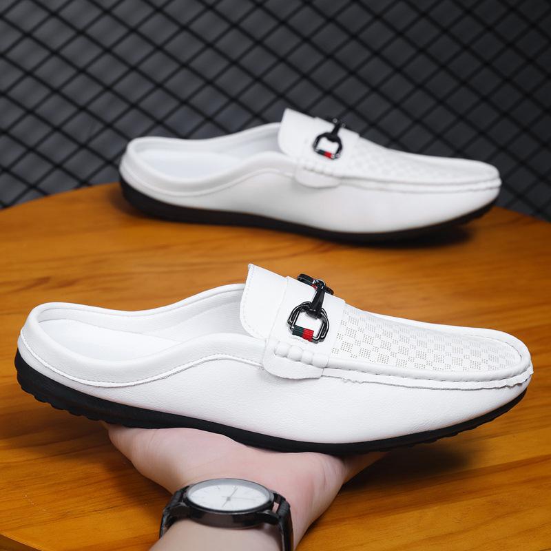 Doudou shoes men's soft sole breathable casual half-drag leather shoes business men's shoes one pedal
