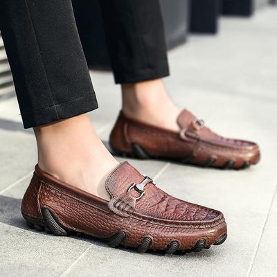 Mode Echtes Leder Herren Freizeitschuhe Krokodilmuster Herren Allround Slipper Herren Slip-on Büroschuhe Rutschfest Herren Kleidungsschuhe