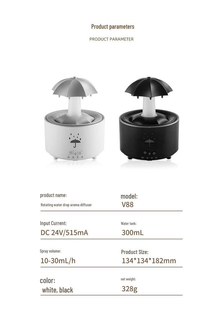 Rotating Umbrella Aroma Diffuser: Large Mist Humidifier with Seven-Color Lights & Remote Control