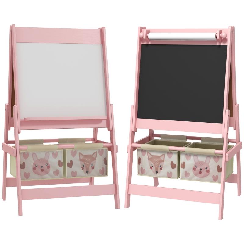 3-in-1 Children's Easel with Paper Roll, Chalkboard, Whiteboard, Storage Baskets, 54 X 46.5 X 93 Cm, Pink