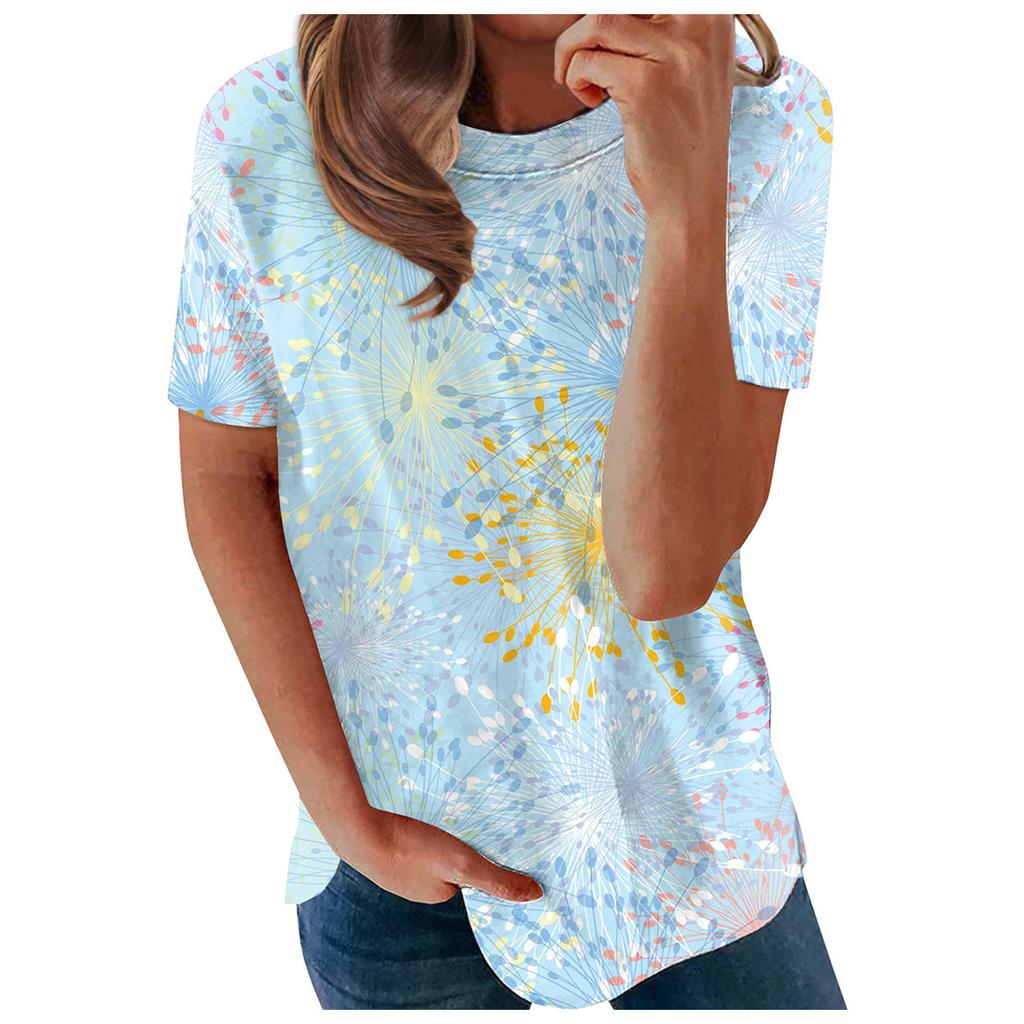 Women's Fashion Casual Loose Round Neck Printed Short Sleeve T-Shirt Top