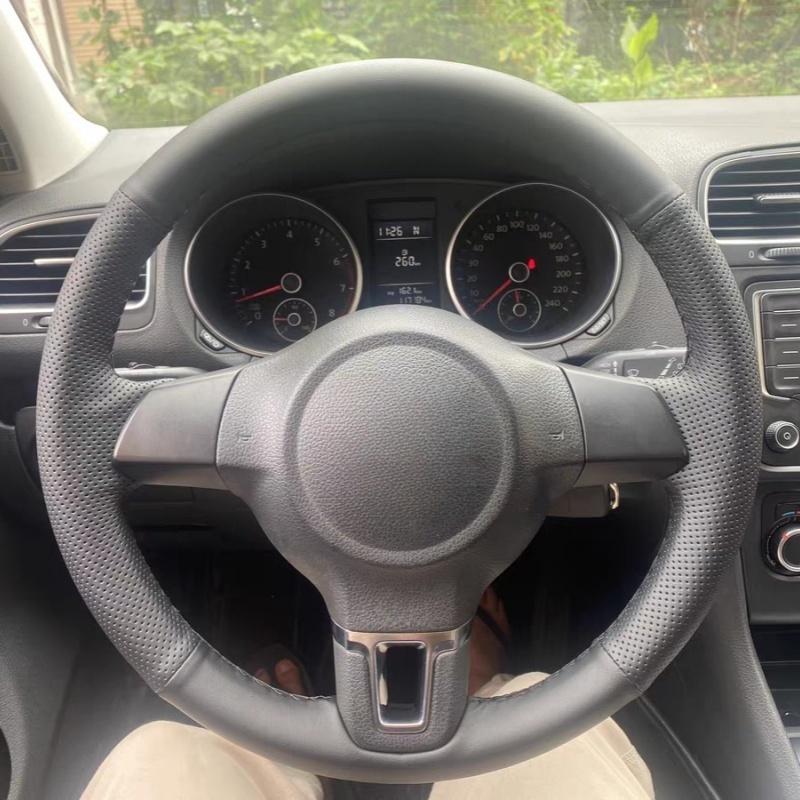 

Car Steering Wheel Cover Microfiber Leather For Volkswagen Golf 6 Mk6 VW Polo Jetta MK5 Sagitar Car Interior Car Styling Green Thread