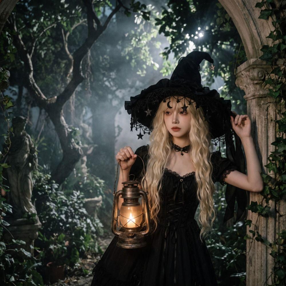 Bow Ribbon Lolita Witch Hat Star and Moon Pendant Wizard Cap Masquerade Cap  Cosplay Event