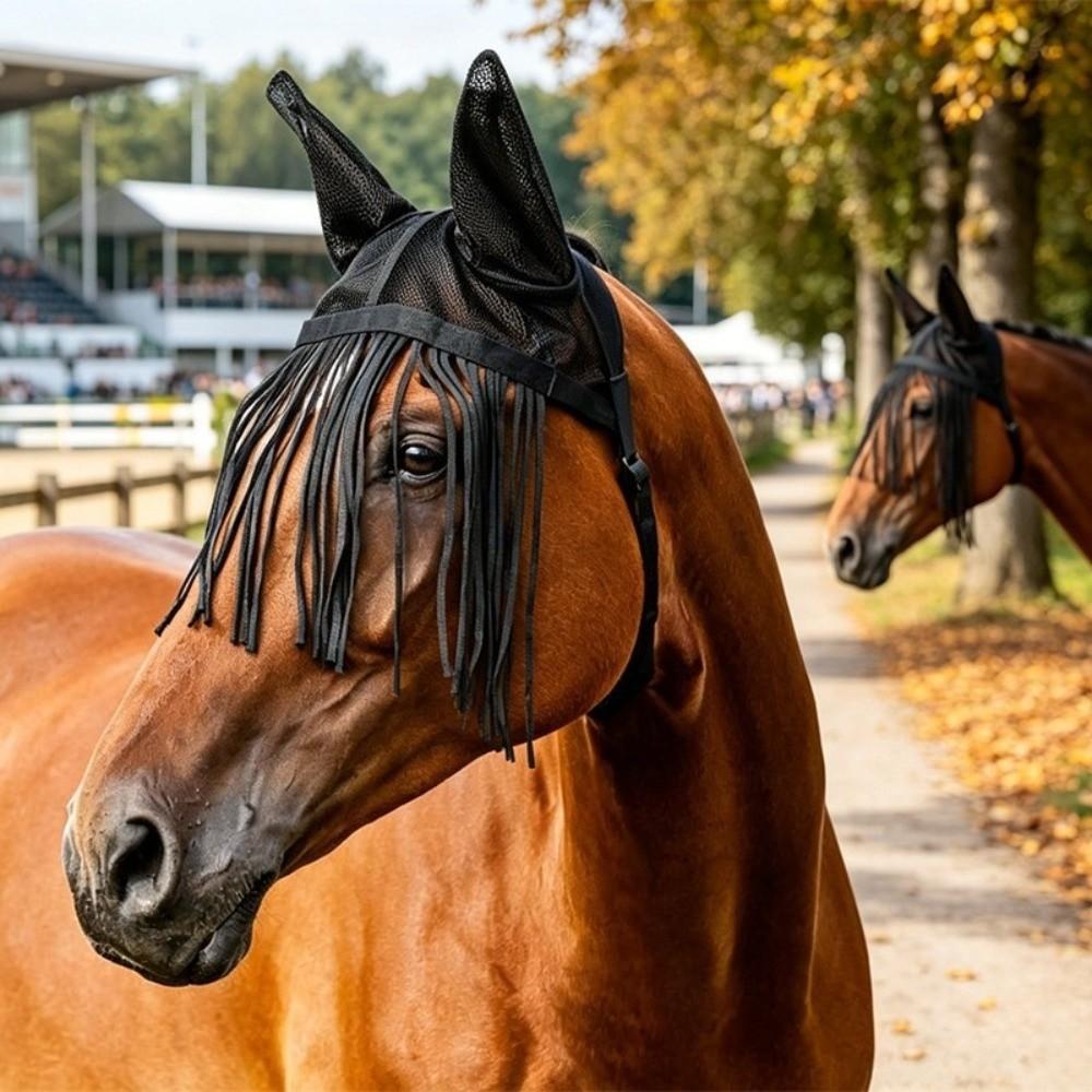With Tassels Fly Protector Mask Breathable Mesh Horse Fly Cover Equine Mask Outdoor Grazing