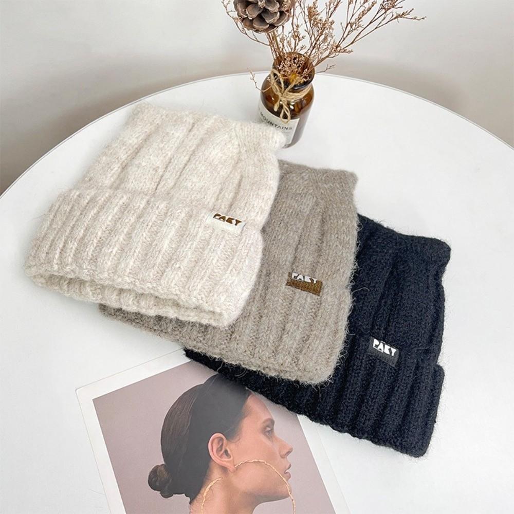 Windproof Knitted Pullover Hat Wool Women Beanie Hats Cute Cat Ears Hat  Female