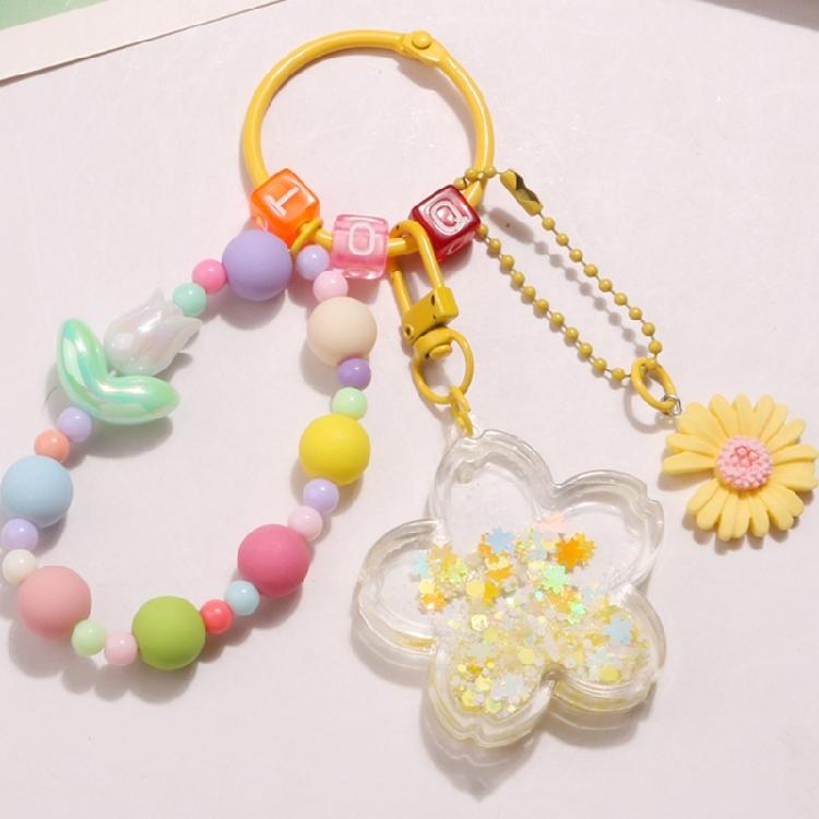 Cherry Blossoms Quicksand Keyring Women Girls DIY Bag Earphone Cover Pendants