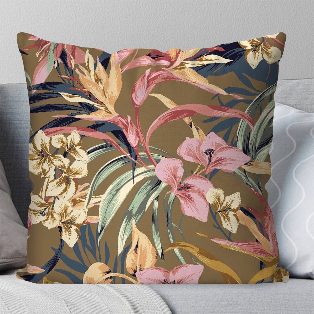 Tropical Flowers Retro Pillow Case Fashion Square Pillowcase Bedroom Sofa Room Ins Decoration Leisure
