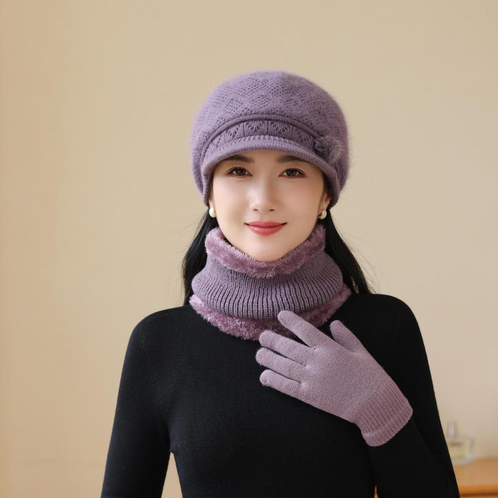 Rabbit Fur Knitted Woolen Hat Winter Middle Aged and Elderly Women's Winter Elderly Warm Mother's Basin Hat